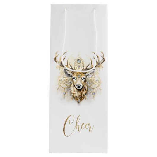 金ゴールドとダイヤモンドのキラキラ色の鹿 ワインギフトバッグ (正面)