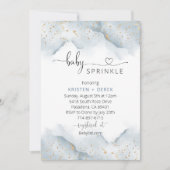 金ゴールドとダスティブルーウォーター色のベビー散布 招待状 (正面)