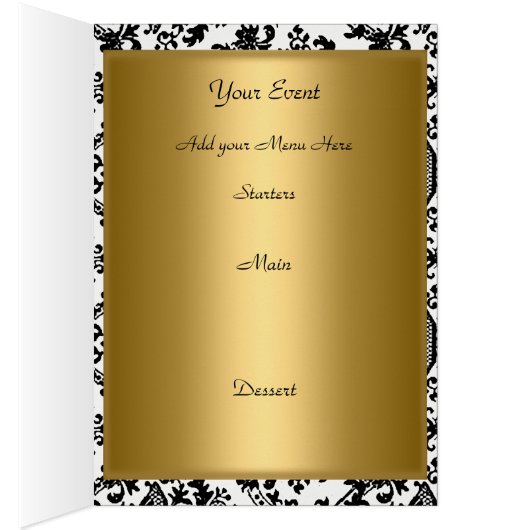 金ゴールドとダマスクのテーブルの配置とメニューカード (内側 (右))