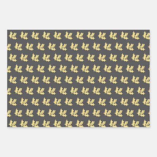 金ゴールドとダークグレーのホリデーシーズン ラッピングペーパーシート (正面3)