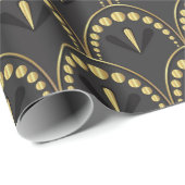 金ゴールドとダークグレーアートデコの幾何学的パターン ラッピングペーパー (ロールコーナー)
