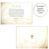 金ゴールドとダークタンフェイク大理石の渦巻きバプテスマ サンキューカード