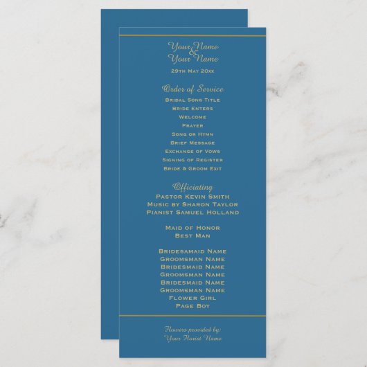 金ゴールドとダークティール（緑がかった色）結婚式 プログラム (正面/裏面)