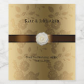 金ゴールドとチョコレートブラウン結婚のワイン ワインラベル (シングルラベル)