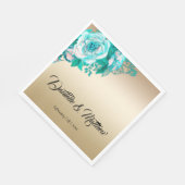 金ゴールドとティール(緑がかった色)のバラ結婚の スタンダードランチョンナプキン (角)