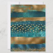 金ゴールドとティール(緑がかった色)のブラシ結婚ストロークのブライダルシャワー 招待状 (裏面)