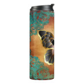 金ゴールドとティール（緑がかった色）の背景を持つ信仰蝶 タンブラー (回転左)