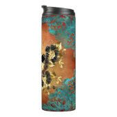 金ゴールドとティール（緑がかった色）の背景を持つ信仰蝶 タンブラー (回転右)