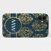 金ゴールドとティール(緑がかった色)グリーンダマスクパターン Case-Mate iPhoneケース (裏面(横))