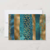 金ゴールドとティール(緑がかった色)ストローク、紙吹雪結婚式RSVPカード 出欠カード (裏面)