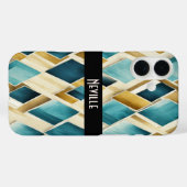 金ゴールドとティール(緑がかった色)ダイヤモンド Case-Mate iPhoneケース (裏面 (横))