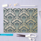 金ゴールドとティール（緑がかった色）ダマビクトリアンスク，ヴィンテージ，パターン，vin 薄葉紙 (クラフト)