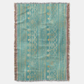 金ゴールドとティール(緑がかった色)トバルドリングデザイン スローブランケット (正面縦)