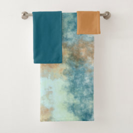 金ゴールドとティール（緑がかった色） バスタオルセット