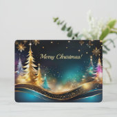 金ゴールドとティール(緑がかった色)パールきらめくクリスマス シーズンカード (スタンド正面)