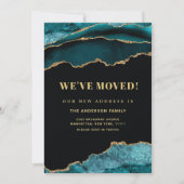 金ゴールドとティール(緑がかった色)ブルーマーブル新しいアドレス移動 案内状 (正面)