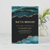 金ゴールドとティール（緑がかった色）ブルーマーブル新しいアドレス移動 案内状 (スタンド正面)