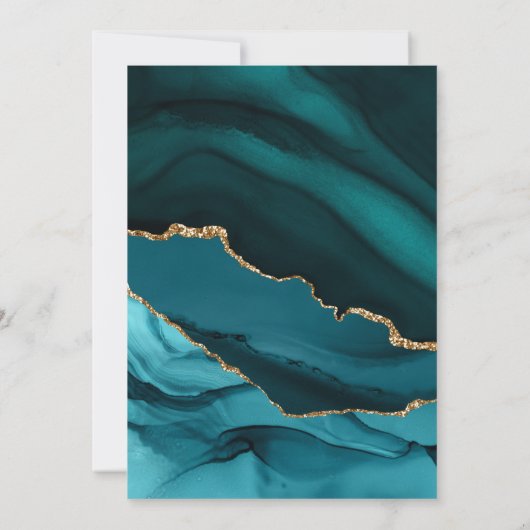 金ゴールドとティール(緑がかった色)ブルーマーブル新しいアドレス移動 案内状 (裏面)