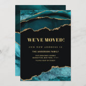 金ゴールドとティール（緑がかった色）ブルーマーブル新しいアドレス移動 案内状 (正面/裏面)