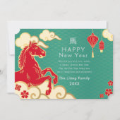 金ゴールドとティール（緑がかった色）中国のニューイヤーホースホリデイ シーズンカード (正面)