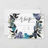 金ゴールドとティール(緑がかった色)、劇的なフローラ 招待状 (正面)