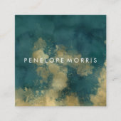 金ゴールドとティール（緑がかった色）抽象芸術美しいスタイリスト スクエア名刺 (正面)