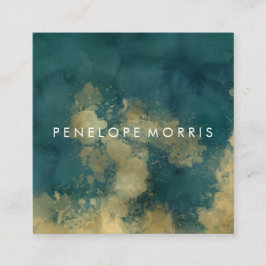 金ゴールドとティール(緑がかった色)抽象芸術美しいスタイリスト スクエア名刺
