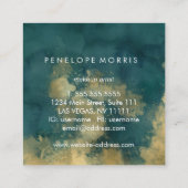 金ゴールドとティール（緑がかった色）抽象芸術美しいスタイリスト スクエア名刺 (裏面)