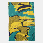 金ゴールドとティール（緑がかった色）抽象芸術 キッチンタオル (縦)