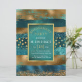 金ゴールドとティール(緑がかった色)絵を描のストローク婚約パーティ 招待状 (スタンド正面)