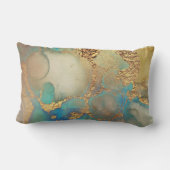 金ゴールドとティール(緑がかった色)絵を描 ランバークッション (裏面)
