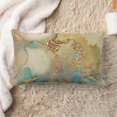 金ゴールドとティール(緑がかった色)絵を描 ランバークッション (ブランケット)