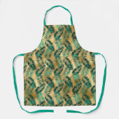 金ゴールドとティール(緑がかった色)葉のパターン エプロン (正面)