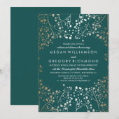 金ゴールドとティール（緑がかった色）赤ちゃんの息のリハーサルディナー 招待状 (正面/裏面)