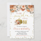 金ゴールドとテラコッタフローラパンプキンファースト誕生日 招待状 (正面)