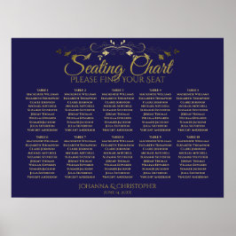 金ゴールドとネイビシンプルー10テーブル結婚の座席表 ポスター