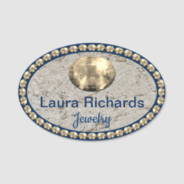 金ゴールドとネイビーきらきら光るルネームタグ 名札