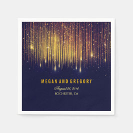 金ゴールドとネイビーのストリングライトグリッター結婚 スタンダードカクテルナプキン