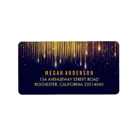 金ゴールドとネイビーのストリングライトグリッター結婚 ラベル (正面)