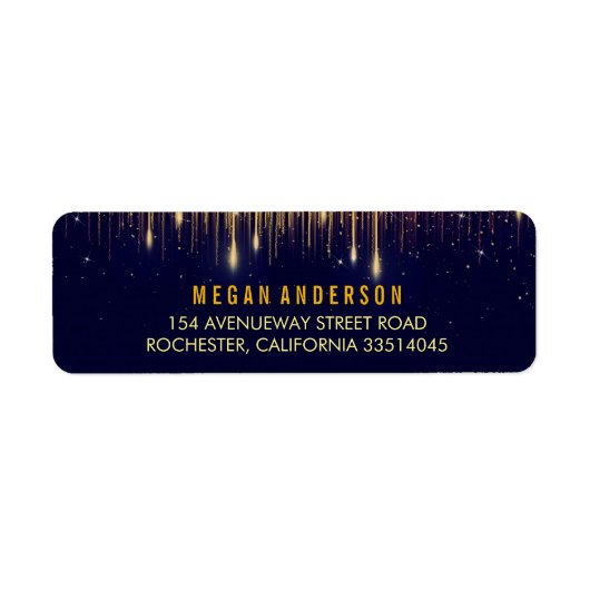 金ゴールドとネイビーのストリングライトグリッター結婚 ラベル (正面)