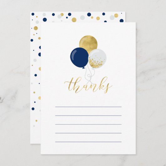 金ゴールドとネイビーバルーン |パーティー感謝状 サンキューカード (正面/裏面)