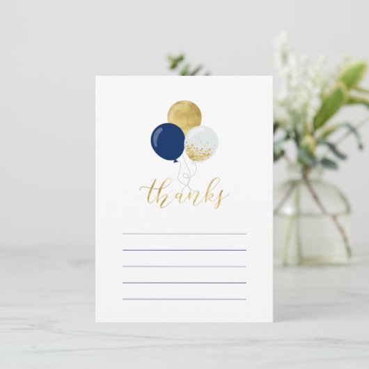 金ゴールドとネイビーバルーン |パーティー感謝状 サンキューカード (スタンド正面)