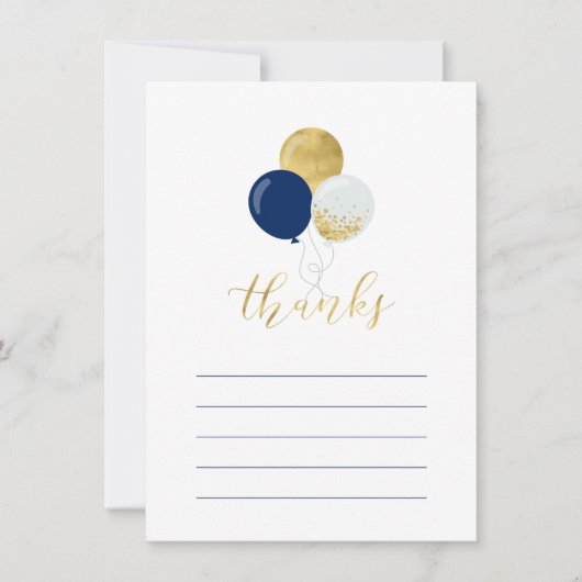 金ゴールドとネイビーバルーン |パーティー感謝状 サンキューカード (正面)