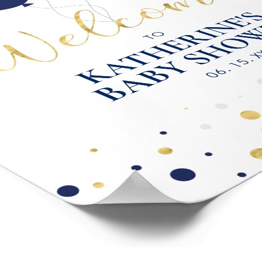 金ゴールドとネイビーバルーン |男の子のシャワーへようこそ ポスター (角)