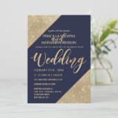 金ゴールドとネイビーフェイクルグリッターシークイン結婚ズ 招待状 (スタンド正面)