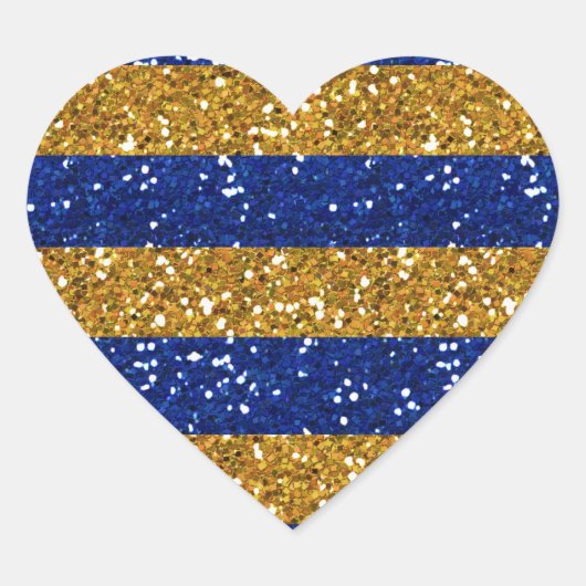金ゴールドとネイビーブルーのグリッターストライプ印刷 ハートシール (正面)