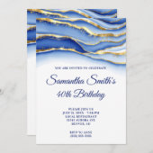 金ゴールドとネイビーブルーインクゲード40歳の誕生日 招待状 (正面/裏面)