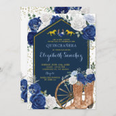 金ゴールドとネイビーブルーウエスタンチャラキンセニェラ 招待状 (正面/裏面)