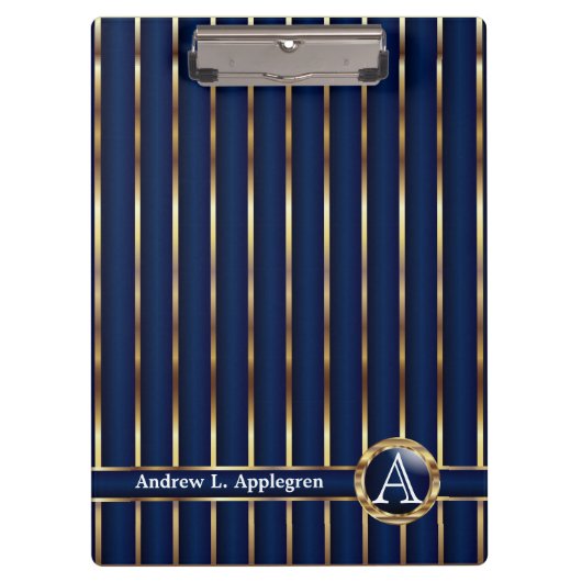金ゴールドとネイビーブルーストライプ クリップボード (正面)