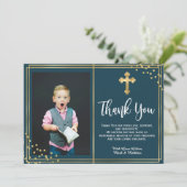 金ゴールドとネイビーブルーバプテスマのサンキューカード サンキューカード (スタンド正面)